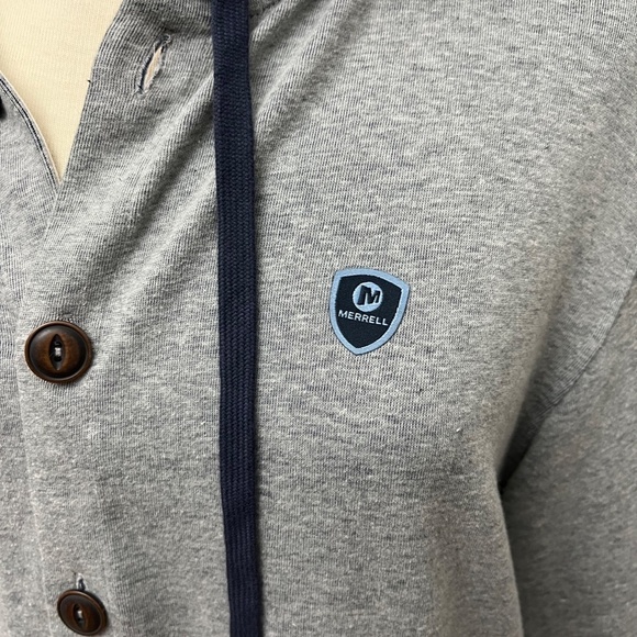 Merrell Gray Button Hoodie with Patch Elbows Sz L - Picture 3 of 15